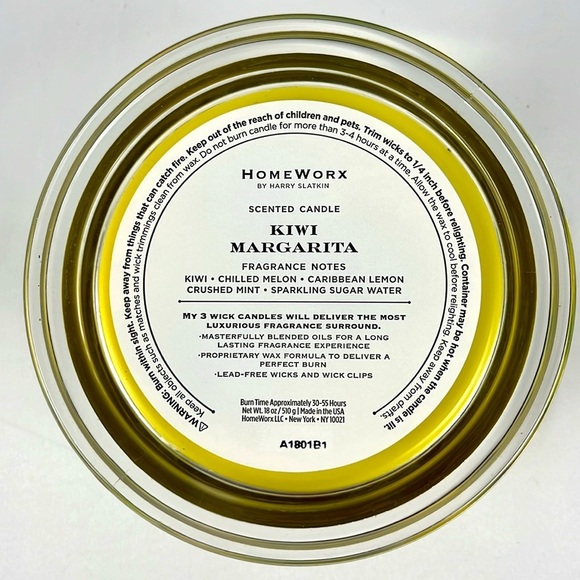 HomeWorx by Harry Slatkin Kiwi Margarita 3 Wick 18 oz. Scented Jar Candle NEW - Picture 3 of 4